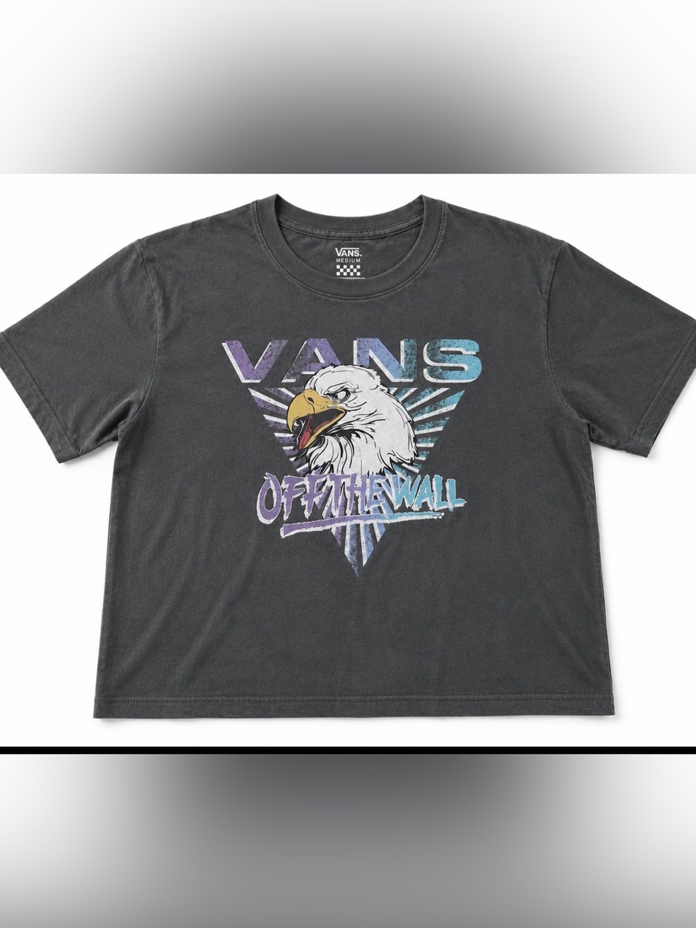 Vans Black Eagle Graphic Crop Tee with Purple & Blue Logo